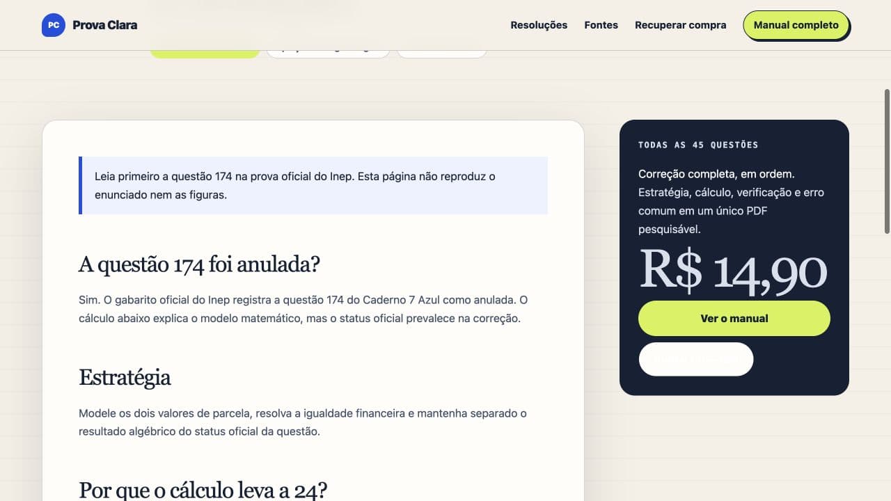 Trecho da resolução independente que mantém o estudo algébrico separado da anulação oficial