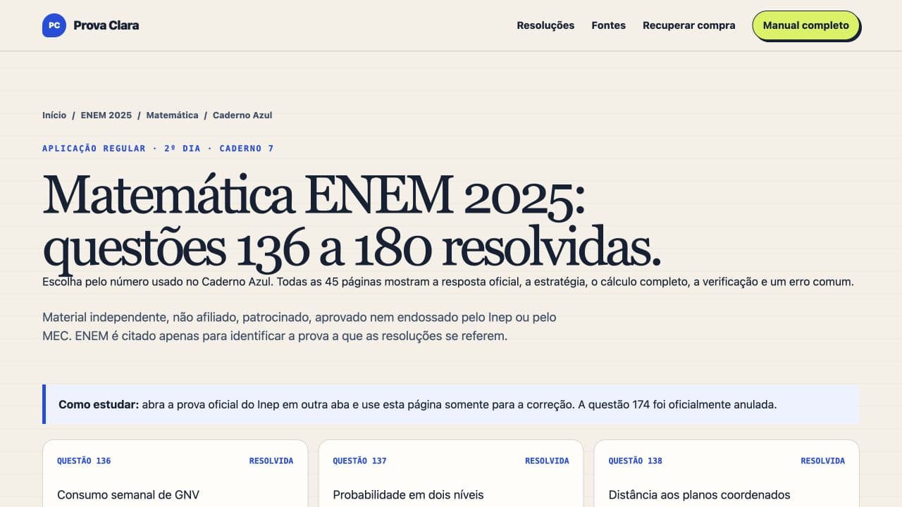 Índice gratuito das 45 resoluções de Matemática do Caderno 7 Azul