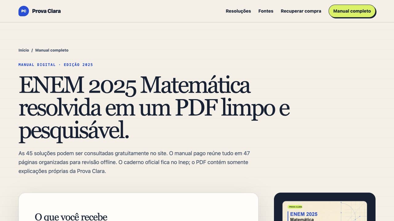 Página do manual da Prova Clara apresentada como material de organização da revisão